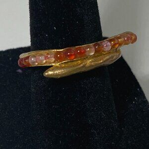 Turkish Carnelian stones ring 24Kt gold over bronze Sz.6.5